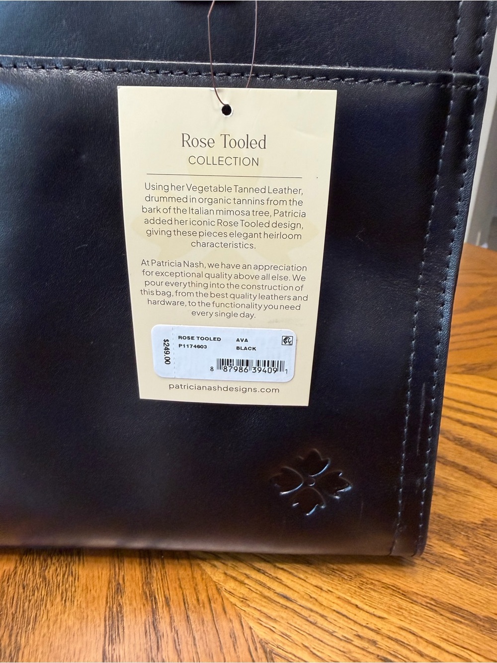 Patricia Nash Black Floral Embossed Leather Tote - Picture 8 of 9